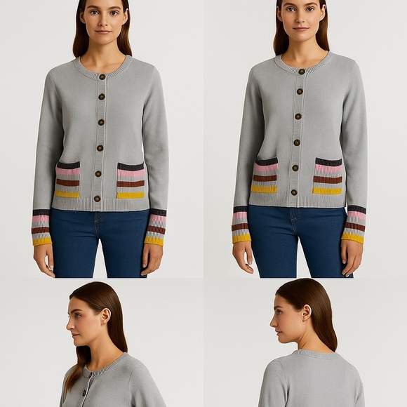 Boden Gray Striped Cuff Pocket Cardigan – Size US 8 (UK 12) - Picture 3 of 7
